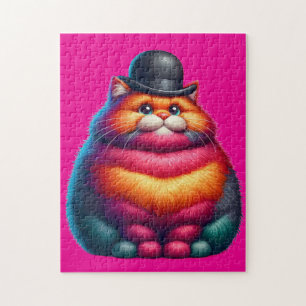 Puzzle Gato Regordete Colorido y Lindo con Sombrero Bowle