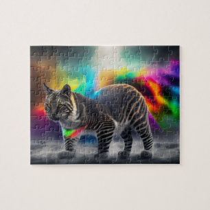 Puzzle Gato salvaje colorido con colores arcoiris, gato