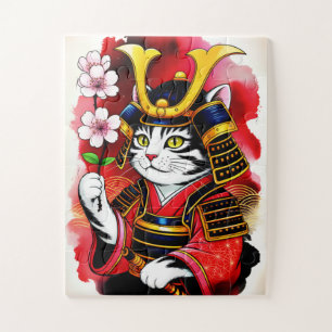 Puzzle Gato Samurái Artístico Cereza Para Adultos y Famil