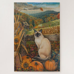 Puzzle Gato siamés Acción de Gracias cosecha de otoño
