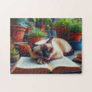Puzzle Gato siamés durmiendo en la pintura del jardín del