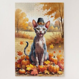 Puzzle Gato Sphynx En Otoño Deja Arte De Acción De Gracia