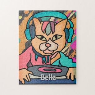 Puzzle Gato Street Retro con audífonos   Divertido