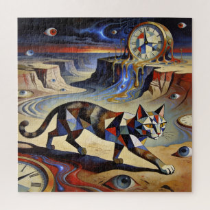 Puzzle Gato surrealista derritiendo relojes inspirado en