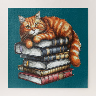 Puzzle Gato tabby bien leído; regalos de gusanos de libro