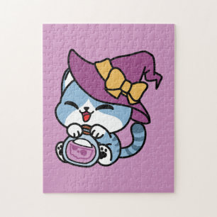 Puzzle Gato Tabby de Halloween – Arte de Sombrero de Bruj