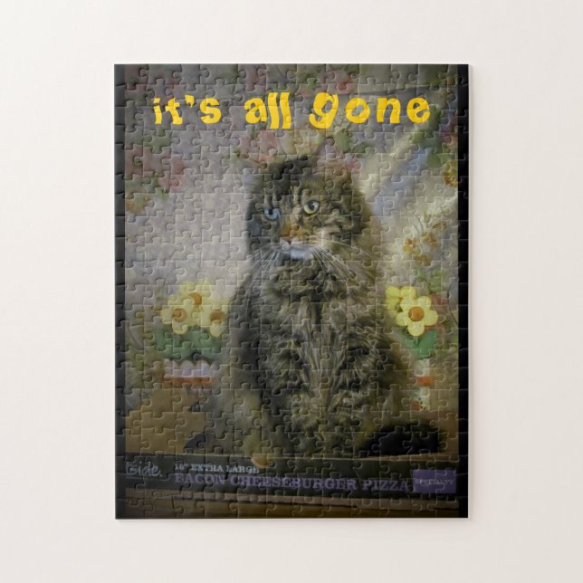 Puzzle Gato triste, hamburguesa de queso. (Vertical)