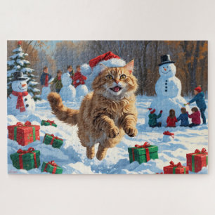 Puzzle Gato turco angora corriendo en Gorra de Navidades 