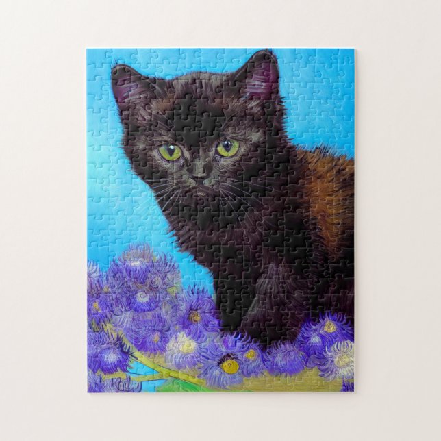 Puzzle Gato Van Gogh y flores (Vertical)