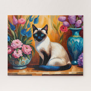Puzzle Gato y Bouquets siameses en la acuarela de los vas