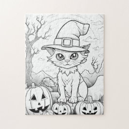 Puzzle Gato y calabazas fantasmales | Halloween