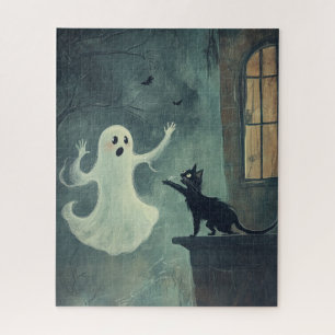 Puzzle Gato y fantasma de Halloween