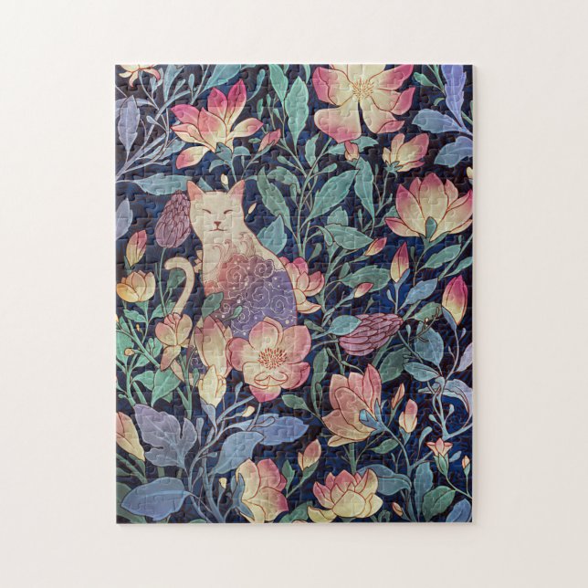 Puzzle Gato Y Flor De Magnolia (Vertical)