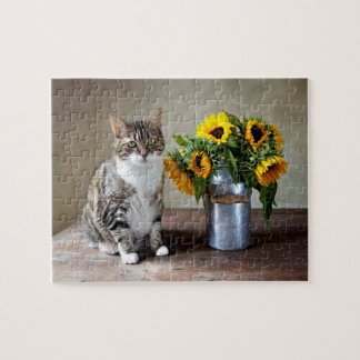 Puzzle Gato y girasoles