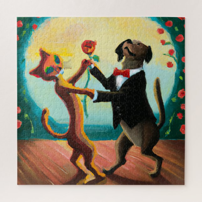 Puzzle Gato y perro bailando tango en Dance Club, arte de (Vertical)