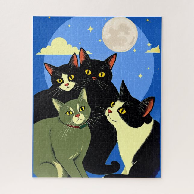 Puzzle Gatos a la deriva bajo la luna llena (Vertical)