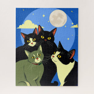 Puzzle Gatos a la deriva bajo la luna llena