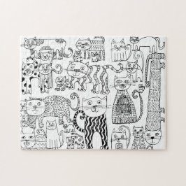 Puzzle Gatos Arte Dibujado a Mano Negro y Blanco Divertid