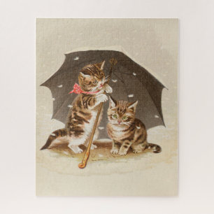 Puzzle Gatos Atigrados Antiguos Bajo Paraguas Arte de Gat