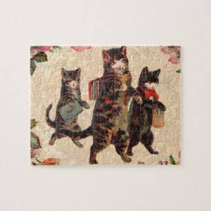 Puzzle Gatos Atigrados Vintage Camino a la Escuela Impres