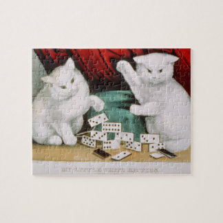 Puzzle Gatos Blancos Cristales Jugando Dominoes-Currier &