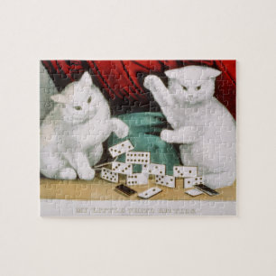 Puzzle Gatos Blancos Jugando Dominoes-Currier & Ives