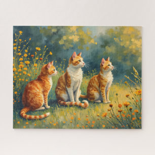 Puzzle Gatos curiosos en el jardín