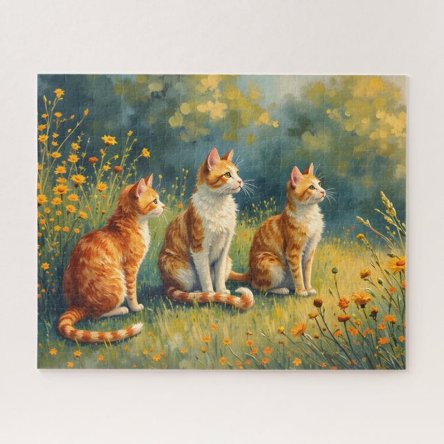 Puzzle Gatos curiosos en el jardín (Horizontal)