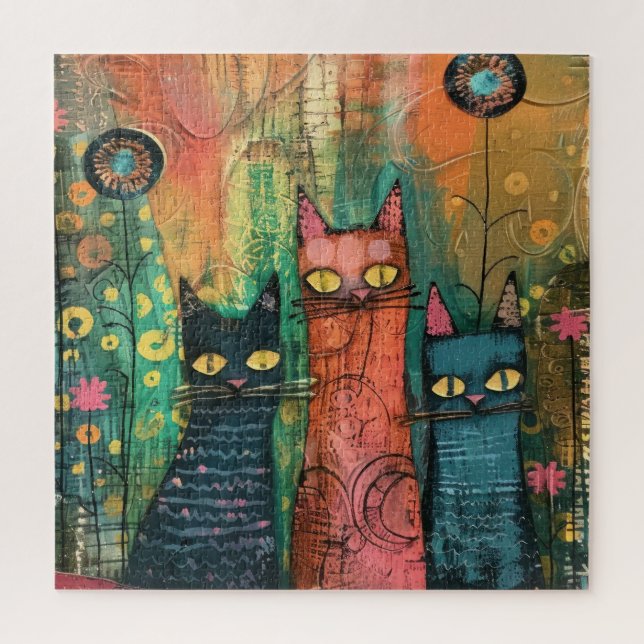 Puzzle Gatos de acuarela de Boho - Arte felino de la tier (Vertical)