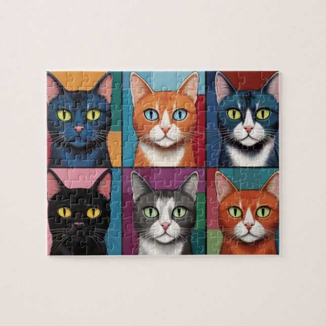 Puzzle Gatos de arte pop curado (Horizontal)