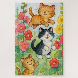 Puzzle Gatos de campo en los jardines de flores