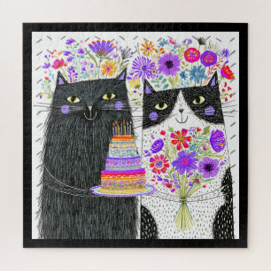Puzzle Gatos de Cumpleaños Floral Caprichoso