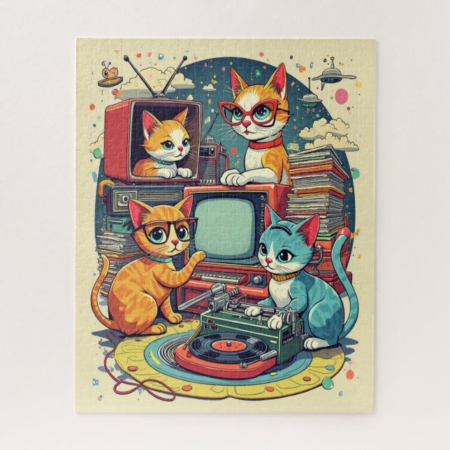 Puzzle Gatos de mediados de siglo con registros retro y T (Vertical)