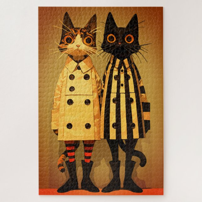 Puzzle Gatos de Moda – Abrigos y Botas de Gato Originales (Vertical)