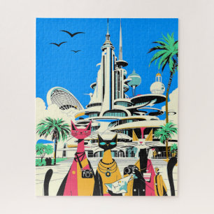 Puzzle Gatos de vacaciones visitan el futuro