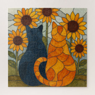 Puzzle Gatos de Vidrio Emplomado y Diseño de Arte de Gira
