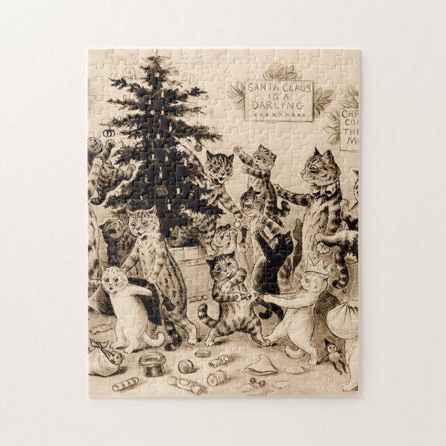 Puzzle Gatos Decorando Árbol De Navidad Por Louis Wain (Vertical)