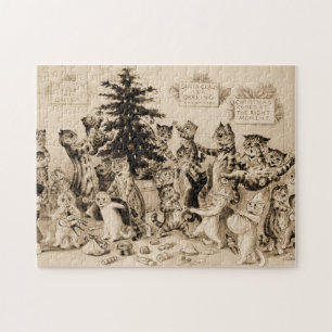 Puzzle Gatos decorando árbol de Navidad por Louis Wain