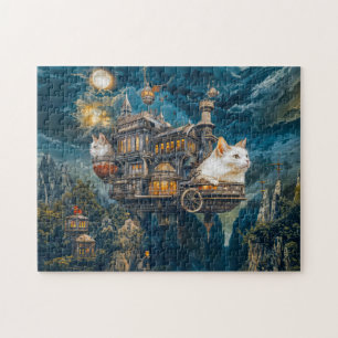 Puzzle Gatos del castillo volador Noche steampunk