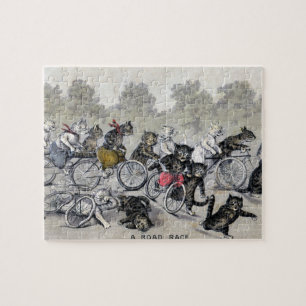 Puzzle Gatos del montar a caballo de la bicicleta