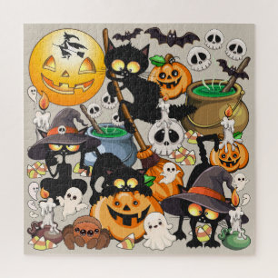 Puzzle Gatos divertidos de Halloween en una fiesta