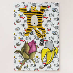 Puzzle Gatos divertidos, leche y magia.