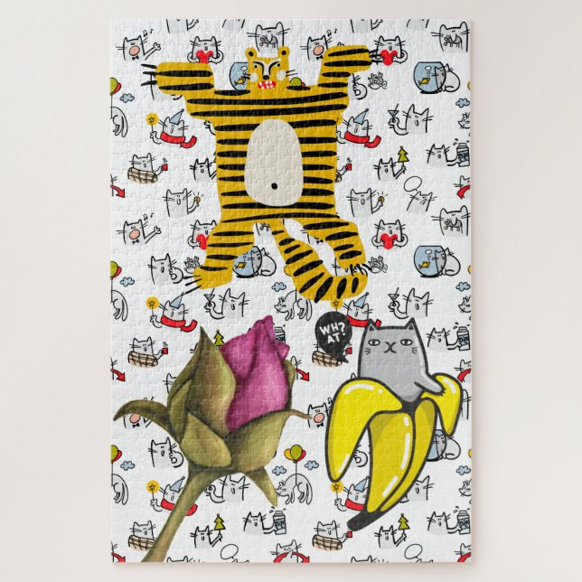 Puzzle Gatos divertidos, leche y magia. (Vertical)