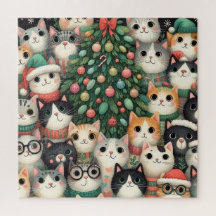 Gatos domésticos y árbol de Navidad