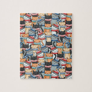 Puzzle Gatos en estafas de invierno y patrón de Gorras