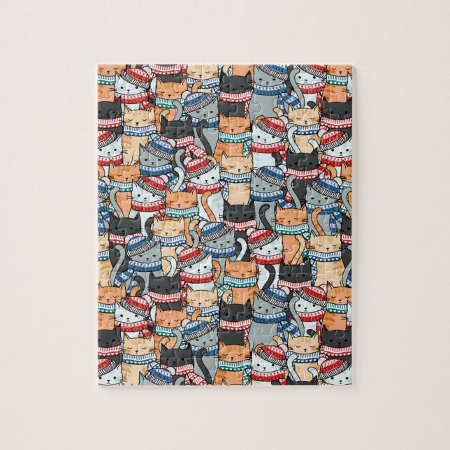 Puzzle Gatos en estafas de invierno y patrón de Gorras (Vertical)