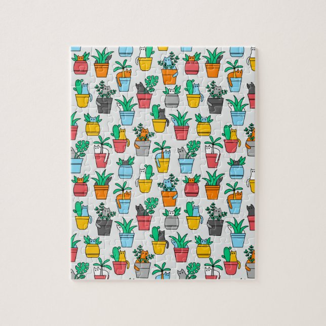 Puzzle Gatos en macetas de flores (Vertical)
