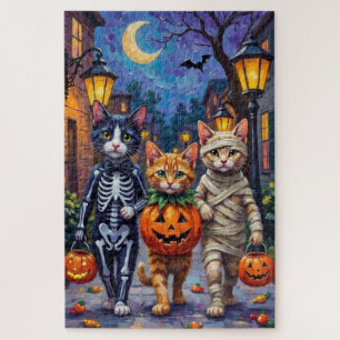 Puzzle Gatos Esmoquin Pidiendo Dulces con Disfraz de Hall