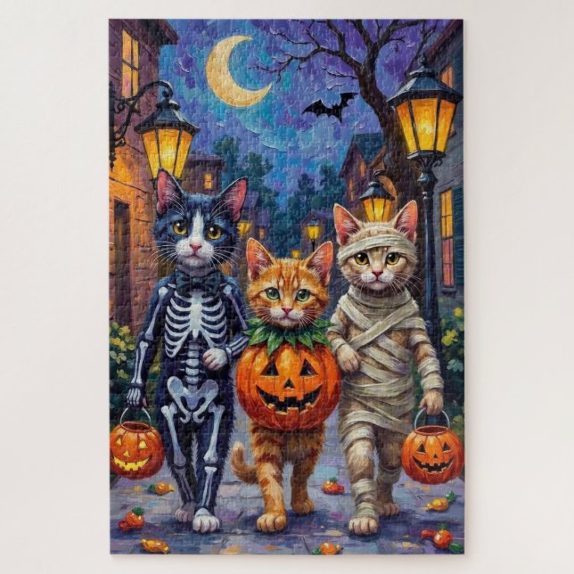 Puzzle Gatos Esmoquin Pidiendo Dulces con Disfraz de Hall (Vertical)