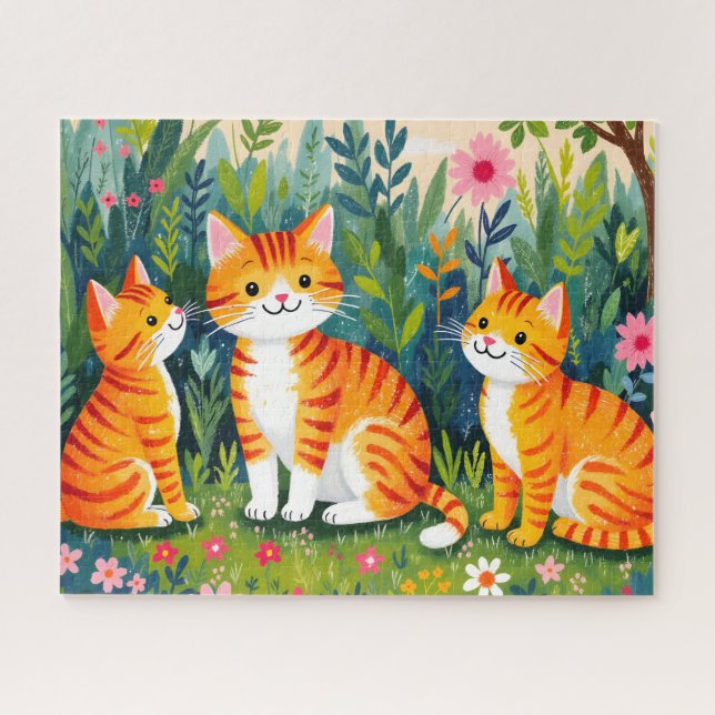 Puzzle Gatos Ilustrados en Flor (Horizontal)